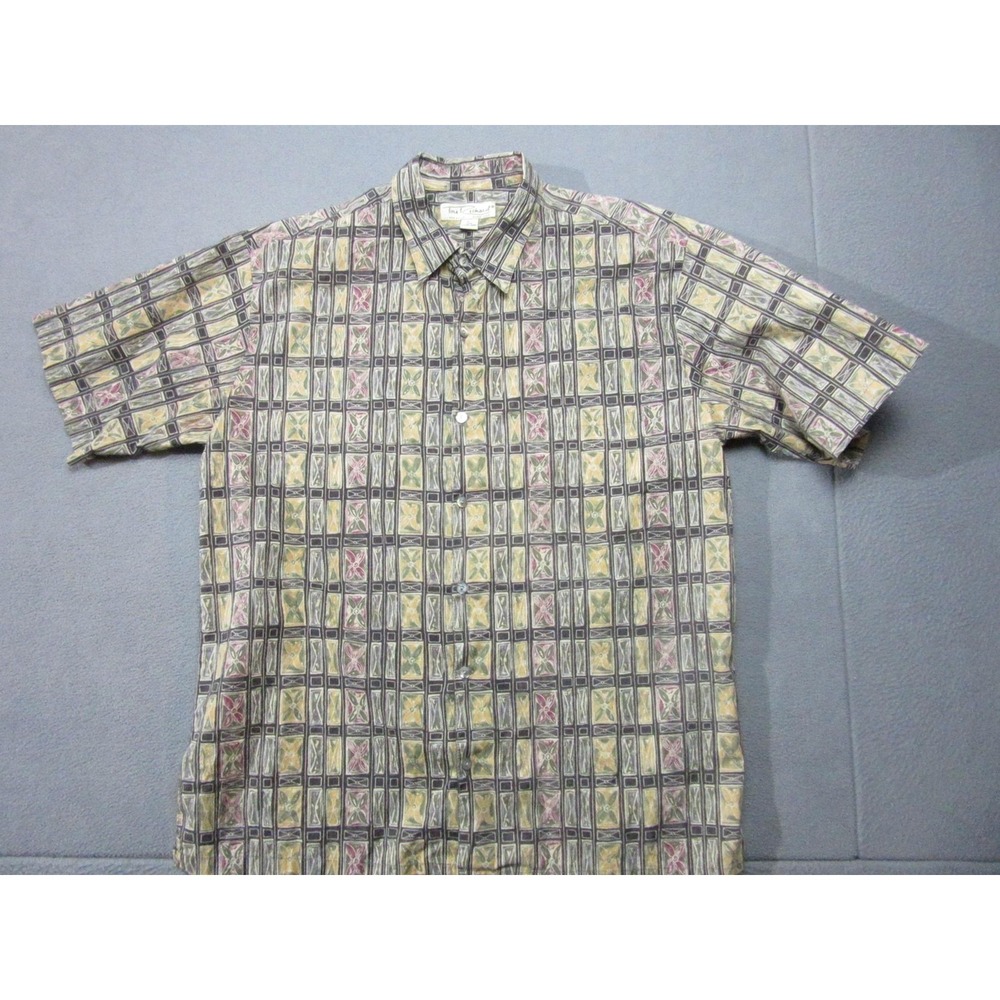 Tori Richard Shirt Mens Large Black Multicolor Geometric Hawaiian USA Aloha